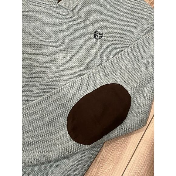 Mens CHAPS Pullover 3-Button Sweater,Patch Elbows, Aqua , XL #300-E - Picture 3 of 4